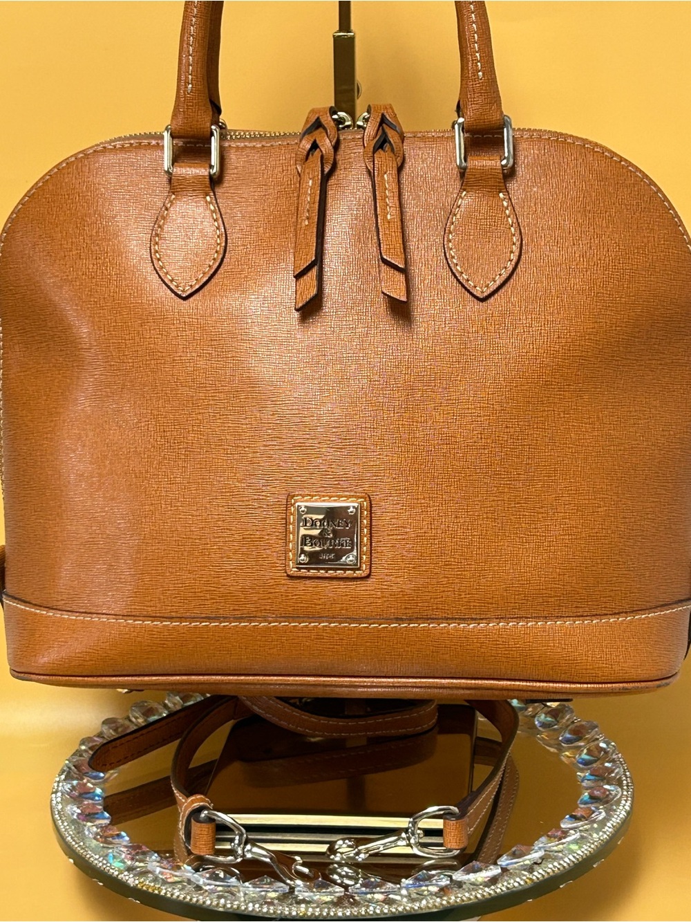 Dooney & Bourke Caramel Saffiano Leather Satchel Approximately 13.5 x 9.5 x 4.5